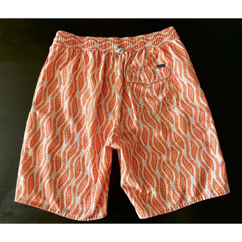 JOHNNIE-O Retro Orange/White Floral Swim Shorts Mens sz S